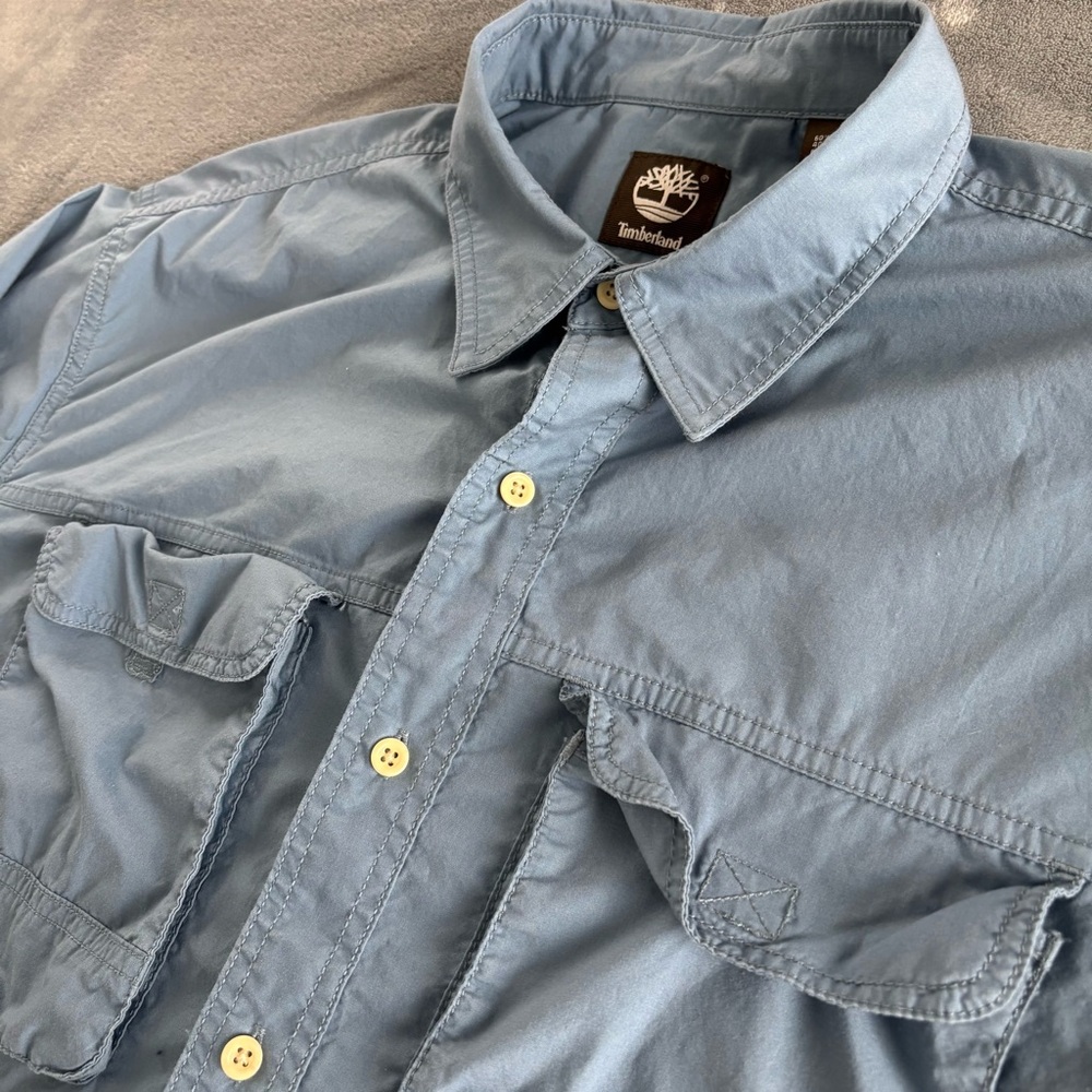 Timberland Button Down Shirt Mens XL Blue Roll‎ Tab Long Sleeve Outdoor